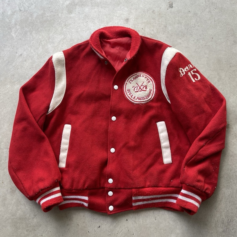 Vintage 1970s St. Anne's Hockey Varsity Jacket Reversible Wool Snap USA Size M